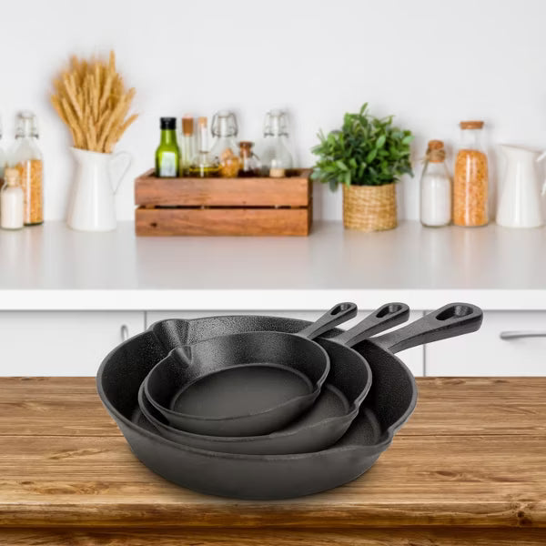 3Pcs Pre-Seasoned Cast Iron Skillet Set 6/8/10in Non-Stick Oven Safe Cookware Heat-Resistant Frying Pan for Frying Saut¨¦ing Cooking Baking
