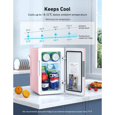 AstroAI Mini Fridge 6 Liter/8 Cans Beverage Skincare Fridge for Dorm Room Bedroom Pink