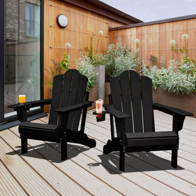 HYLEORY Plastic/Resin Folding Adjustable Back Adirondack Chair with Cup Holder