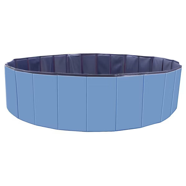 Foldable PVC Pet and Kiddie Pool with Drain Outlet, Easy-Store Dog Bathing Tub for Backyard Splashes and Summer Play - Blue
