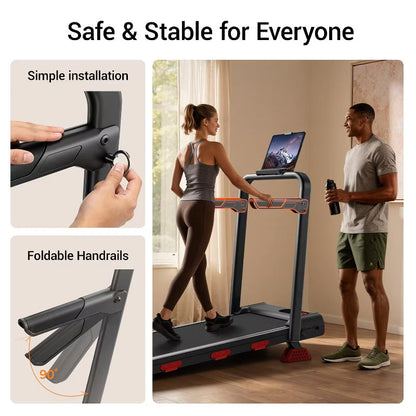 KikiBriz 14% Incline Walking Pad with Handle Bar, Foldable Under Desk Treadmill, 2.5HP Quiet Brushless Motor, LED Display, Remote Control, 300 LBS