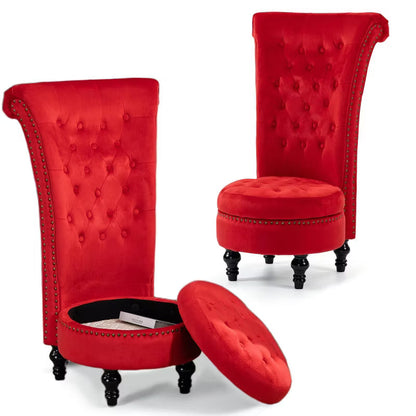 Bosmiller High Back Throne Royal Chair, Armless Accent with Storage, Nailhead Trim, Solid Rubberwood Legs for Living Room Bedroom