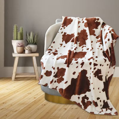LOVEVOOK Soft Cow Print Blanket 40x50 Inch Brown, Cozy Cow Throw Blanket for Couch Bed and Travel, Cow Decor Plush Blankets for All Seasons