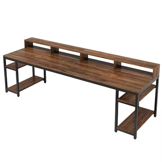 Resenkos Computer Desk, Office Desk, Study Desk,Two Person Desk, 78.7" Computer Desk With Monitor Stand and 4 Open Shelf,
