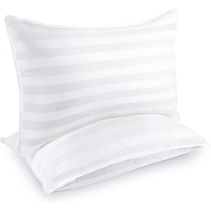 FAPO Set of 2 Bed Pillows, Queen Size, Soft Stripe Microfibre Pillow