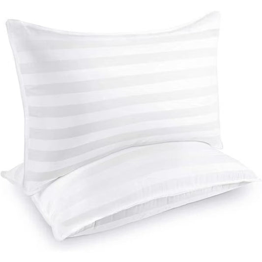 FAPO Set of 2 Bed Pillows, Queen Size, Soft Stripe Microfibre Pillow