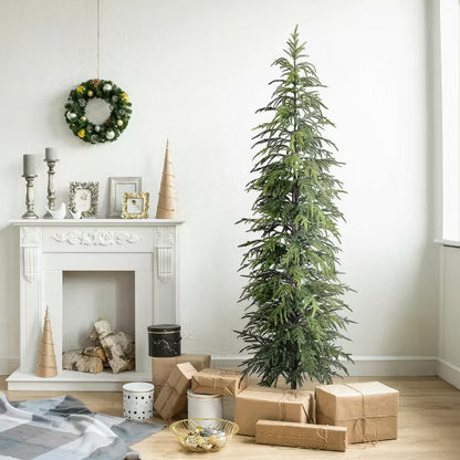 DR.Planzen 6FT Artificial Tree, Slim Artificial Christmas Tree with Black Stand, Narrow Balsam Faux Christmas Tree for Space-Saving Holiday Decor