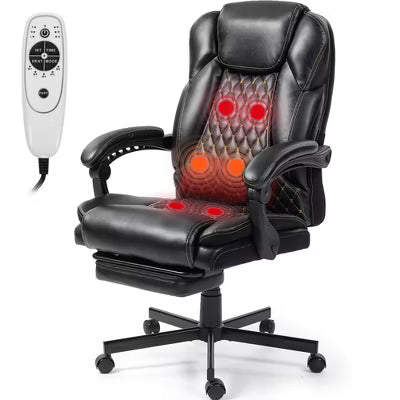 Bosmiller Massage Office Chair with Foot Rest, 6 Points Vibration Heating Executive Chairs Ergonomic Home Office Desk Chair Black