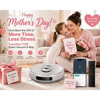 Teendow 2-in-1 Robot Vacuum and Mop Combo, 8000Pa Suction Robotic Vacuum with Smart App/Voice Control ,Self-Charging,Ideal for Hard Floor, Pet Hair