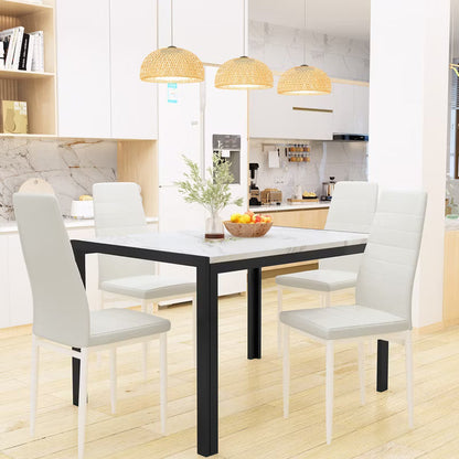 Hooseng Modern Dining Room Table and Chairs Set for 4, 5-Piece Kitchen Table Set with Faux Marble & 4 PU Leather Chair for Small Space, Apartment