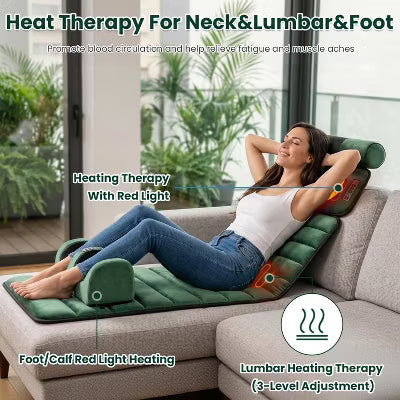 Full Body Electric Massage Mat Heating Vibration Massage Pad Cushion Back Massage Mattress Chair Pad with Neck Foot Massage Head Pillow