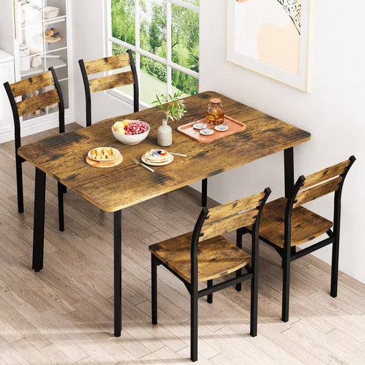 Hooseng Dining Table Set for 4, 5-Piece Kitchen Table Chairs Set, Rectangle Dining Room Table Set with Four Chairs and Wooden Table Top