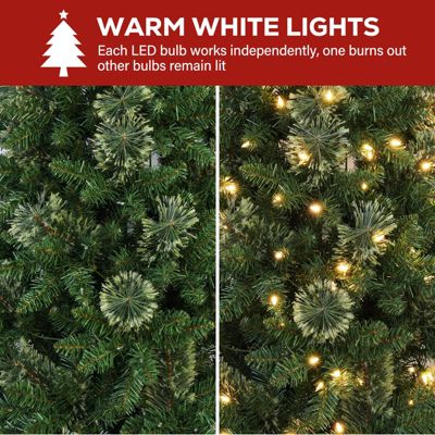 VIVATREES 7.5/9/12ft Pre-lit Artificial Christmas Tree Hinged Branch Tips Multi-color LED Lights Foldable Base 7.5FT