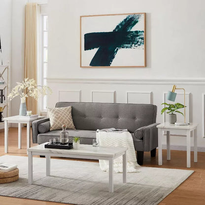 Hooseng Coffee Table Set of 3, Rectangle Coffee Table with Two End Side Table, Faux Marble Tabletop Style with Metal Frame