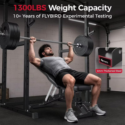 SPORTSROYALS Adjustable Weight Bench, 1300 LB Capacity Commercial Workout Bench for Home Gym, Flat Incline Bench Press with 34" Extra-Long Backrest