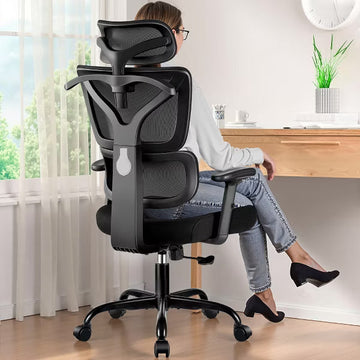 KERDOM Office Chair Ergonomic Desk Chair, Big and Tall Reclining Comfy Home Office Chair Lumbar Support Breathable Mesh, Black