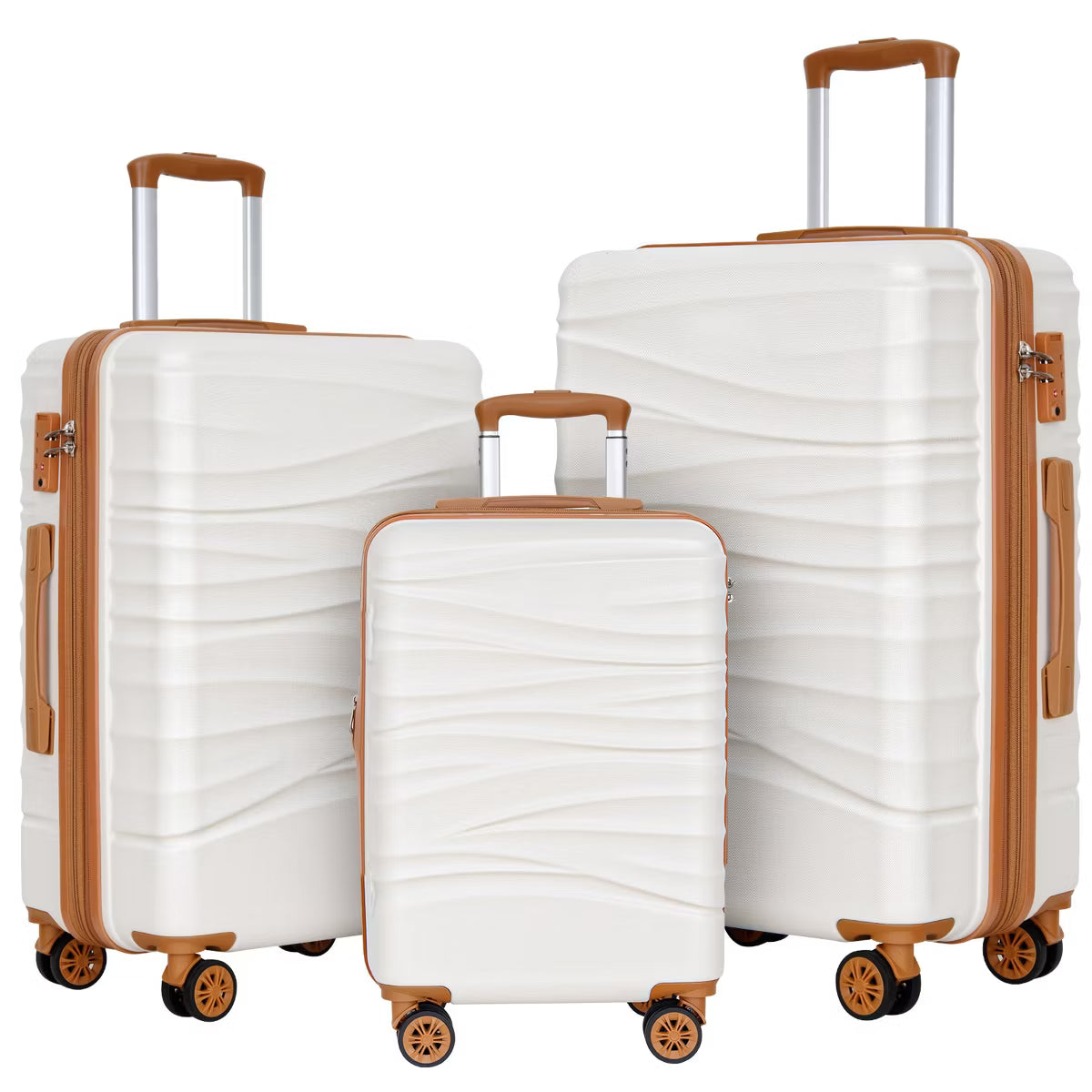 SUNSPIRE 3 Piece Expandable Luggage Set 20/24/28 Inch Durable PC+ABS Hardshell Suitcases with TSA Lock Dual Spinner Wheels – White