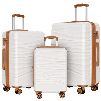 SUNSPIRE 3 Piece Expandable Luggage Set 20/24/28 Inch Durable PC+ABS Hardshell Suitcases with TSA Lock Dual Spinner Wheels – White