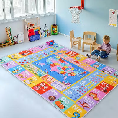LOVEVOOK Map Rug Play Mat for Kids, Playmat for Kid Bedroom, Non-Slip Machine Washable Carpet 4x5 Feet