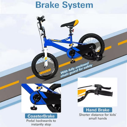 hykolity Kids Bike 16 inch Children Bicycle for Boys Girls Ages 4-6 Years Old Black Carbon Steel Frame with Adjustable Seat and Training Wheel Blue