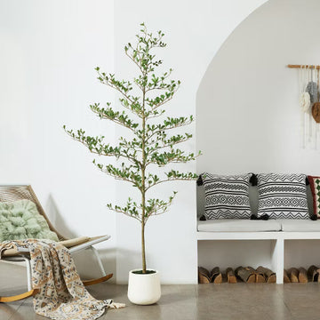 DR.Planzen 84" Artificial Olive Tree - 7FT UV Resistant Fake Plant with Black Fruits in 10.5" White Pot for Indoor/Outdoor Floor & House Decor