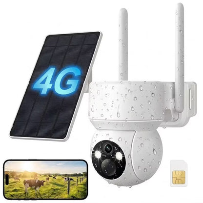 2K Solar Security Cameras 4G Outdoor 360° Pan Tilt Auto-TrackingColor Night Vision, Ideal For Home, Yard & Farm Security Monitoring Built-in SIM Card