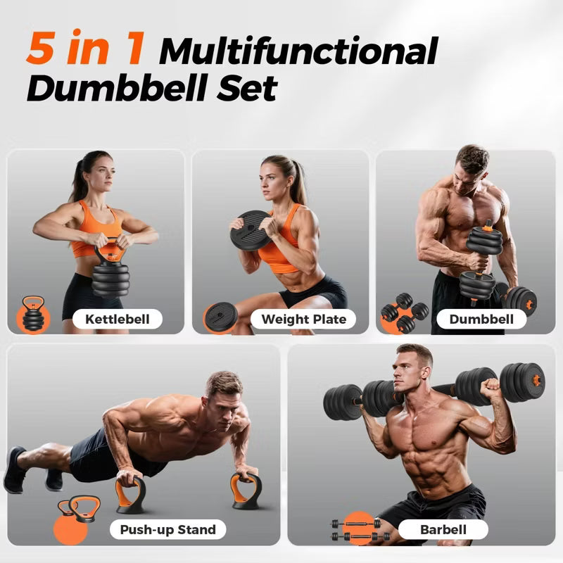 FLYBIRD Adjustable Dumbbells,90lbs Free Weight Set with Connector,5 in1 Dumbbells Set as Barbell,Kettlebell,Push up Stand,Weight Plate