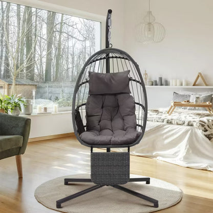 EROMMY Hanging Egg Chair with Stand & Removable Leg Rest, Hammock Chair for Patio, Bedroom,Gray