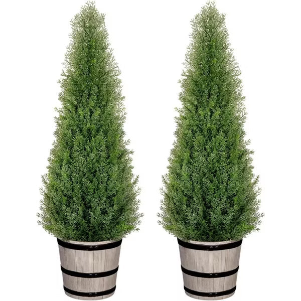 3 ft Artificial Cedar Tree with Planter Set 2 Faux Topiary Cedar Plants Realistic Potted Plants for Home Porch Office Decor Faux Pine Tree