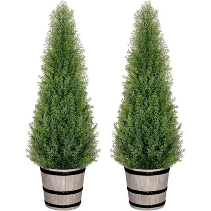 3 ft Artificial Cedar Tree with Planter Set 2 Faux Topiary Cedar Plants Realistic Potted Plants for Home Porch Office Decor Faux Pine Tree