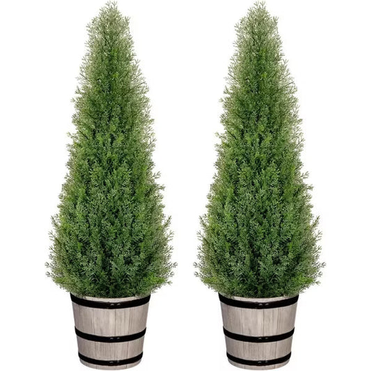 3 ft Artificial Cedar Tree with Planter Set 2 Faux Topiary Cedar Plants Realistic Potted Plants for Home Porch Office Decor Faux Pine Tree