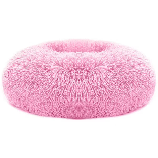 Machine-Washable Plush Pet Bed with Supportive Edges and Non-Slip Base, Soft Cozy Sleeping Space for Small and Medium Pets - Pink