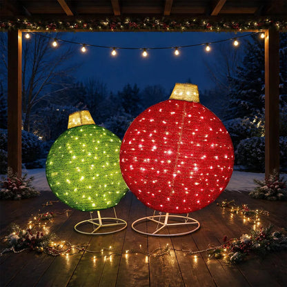 Romswi 2pc Lighted Pop-Up Christmas Ornaments w/ 230 LED Lights 8-Lightining Modes Timer Xmas Outdoor Holiday Decoration