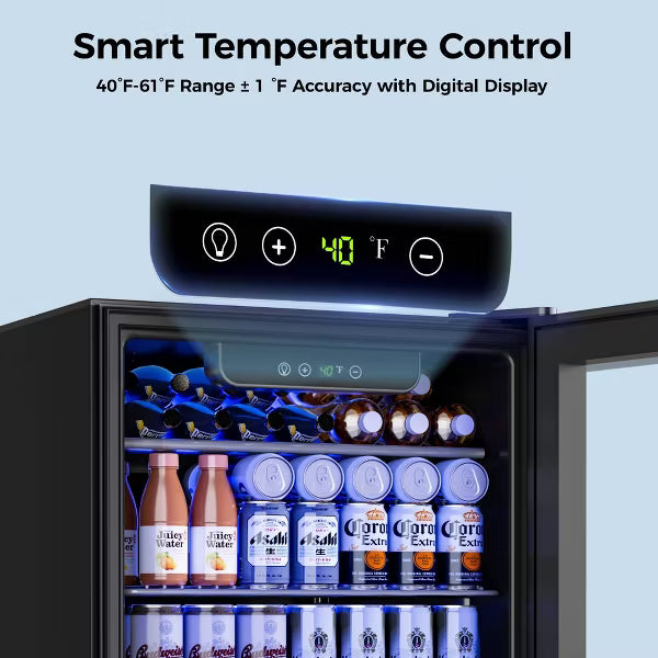 EUHOMY 94 Can Beverage Refrigerator- Mini Fridge with Glass Door & Adjustable Shelves- Black