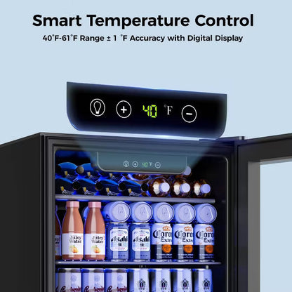 EUHOMY 94 Can Beverage Refrigerator- Mini Fridge with Glass Door & Adjustable Shelves- Black