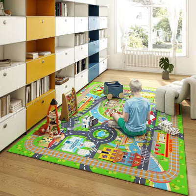 LOVEVOOK Map Rug Play Mat for Kids, Playmat for Kid Bedroom, Non-Slip Machine Washable Carpet 4x5 Feet