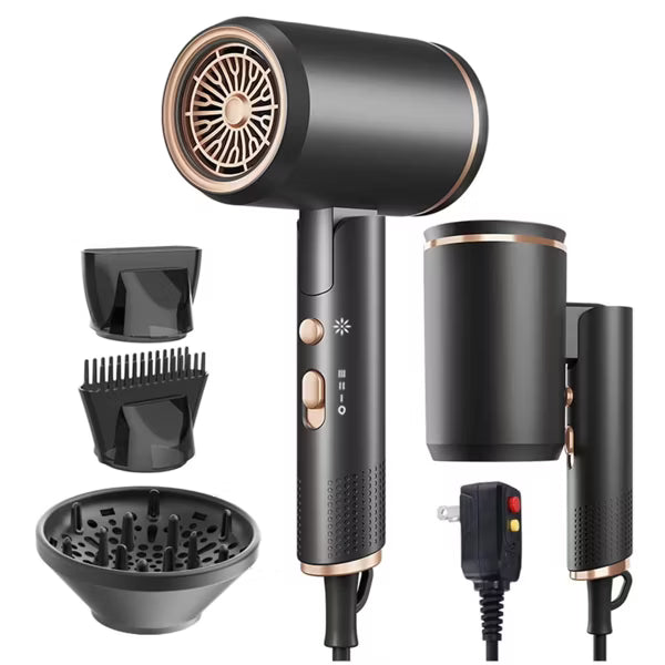 Hoey 1800W Professional Ionic Hair Dryer with Diffuser and Concentrator Attachments - 3 Heat Settings