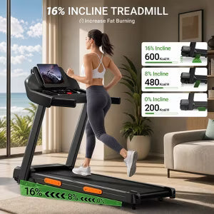 KikiBriz Foldable Treadmill with 16 Incline, 3-in-1 Design, 3 Screen Display, 12 Programs and 400 lb Capacity for Home Use (BLACK)