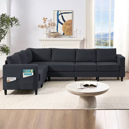 Mjkone 108"Linen Oversized Modular Sectional Sofa,L-Shaped Sectional Sofas with Side Pocket,Large 6 Seater Corner Sofa,Dark Grey