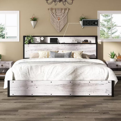 AMERLIFE Lift Up Storage Bed Frame with Lifting Storage & Charging Station