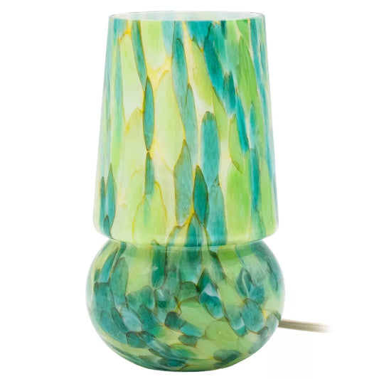 Mushroom Glass Accent Lamp, UL Listed, with Dimmer Switch and Beige Braided Cord for Bedroom Bookshelf, Living Space,Emerald Teal