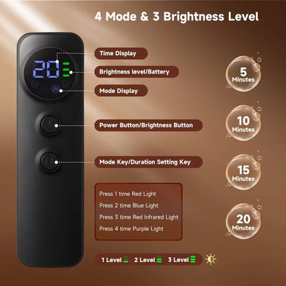 Morfone 660-850nm Wavelength Facial Mask + Neck Protector Red Light Therapy Beauty Device. 60+44 Light Beads, Rechargeable Timer Function