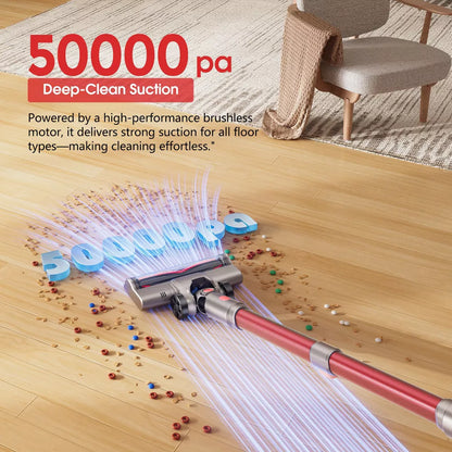 Teendow Cordless Vacuum Cleaner for Home, 50KPa Lightweight Stick Vacuum with 300W Brushless Motor, Self-Standing Vacuum for Hardwood Floors, Carpet