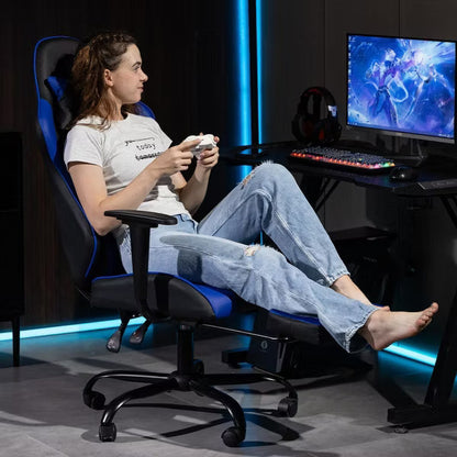 Bosmiller Reclining Gaming Chair with Footrest, Massage Racing Office Chair, PU Leather Computer Desk Chair with Head Pillow for Adults