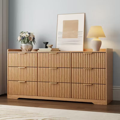Qwatto Large 9 Drawer Wood Dresser Storage Chest of Drawers Modern Wide Organizer Cabinet Bedroom Living Room Entryway Heavy Duty Anti Tip