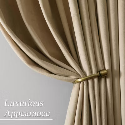 DriftAway Velvet Blackout Curtains Room Darkening Curtains 2 Panel Set Super Soft Luxury Drapes Camel Beige 52X96