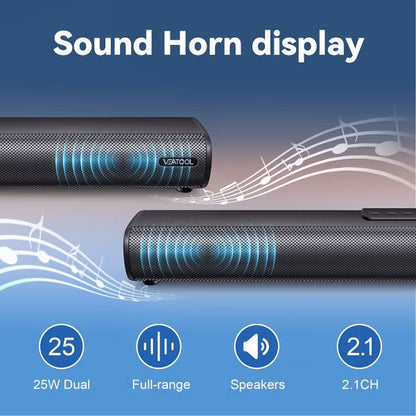 VEAT00L 2.1ch Sound Bar w/ built-in subwoofer, 40W, 3D surround. HDMI ARC, Bluetooth, Optical, RCA, USB, AUX. Wall mountable for TV.