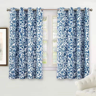 DriftAway Julia Blackout Curtains for Bedroom Floral Pattern Double Layer Thermal Insulated Navy 52X54