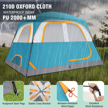 COBIZI 6 Person Camping Tent, Family Camping Tent with Rainfly & Screen Room Blue