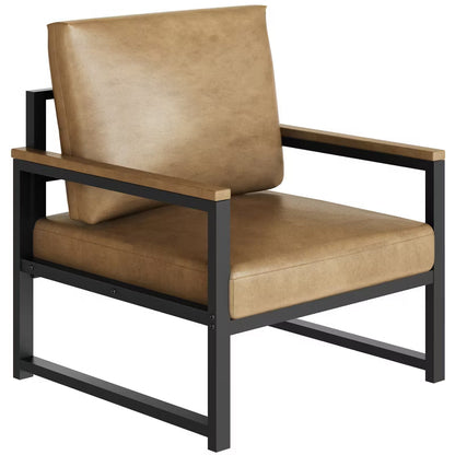 Hooseng Modern Style Living Room Accent Chair With Faux Leather Upholstery And High Density Sponge Padding, Cozy Armchair With Robust Metal Frame